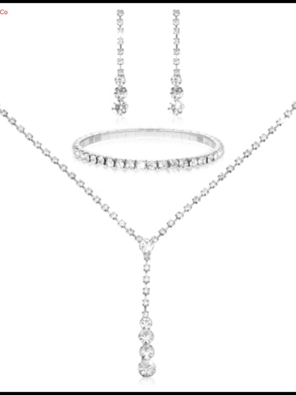 Rhinestone Necklace Earrings Bracelet Set Copper Plated Wedding Jewelry